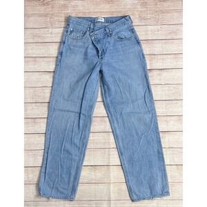 AGOLDE Criss Cross Jeans Women 27 Light Blue Asymmetric High Rise